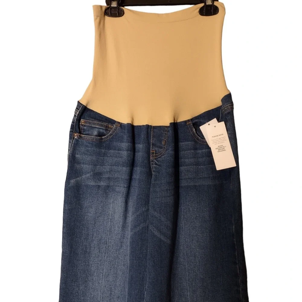 Luxe Essentials Denim Maternity Wide Leg Jeans Blue Stretch Belly Size 28 Womens